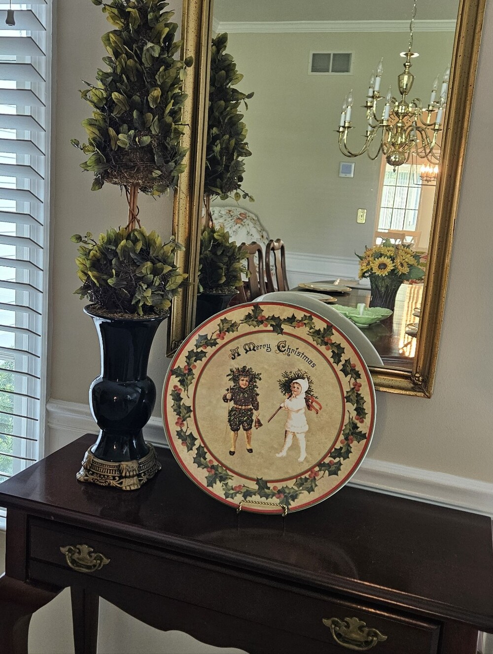 Bethany Lowe Designs Holly Edged Christmas Platter "A Merry Christmas"